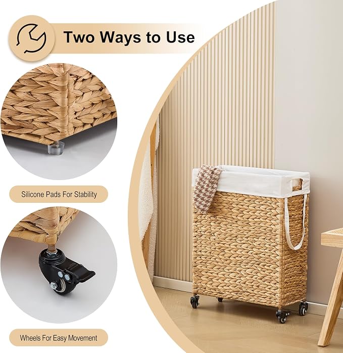 Rolling Laundry Hamper with Wheels, Slim Laundry Basket with Removable Liner - Image 5
