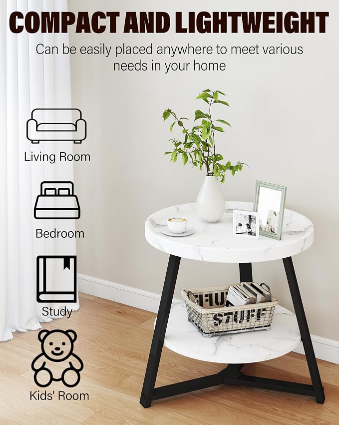Small Round End Table, 2-Tier Side Table - Image 4