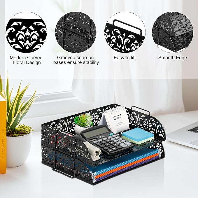EasyPAG Paper Organizer for Desk 2 Tier Stackable Paper Tray for A4 Legal Size - Image 2