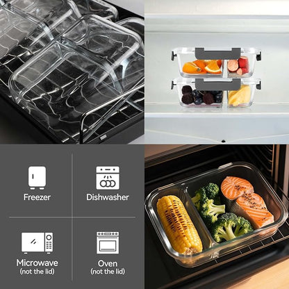 BAYZZ 5 Pack 35 Oz Glass Meal Prep Containers 2 Compartments, Glass Storage - Image 3
