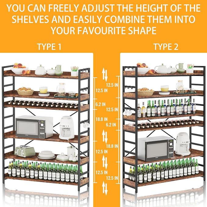 HCHQHS 6 Tier Bookshelf, Adjustable Industrial Bookcase, Vertical Tall Book - Image 4