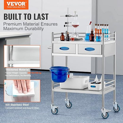 VEVOR Lab Serving Cart Utility Cart Stainless Steel Medical Cart - Image 2
