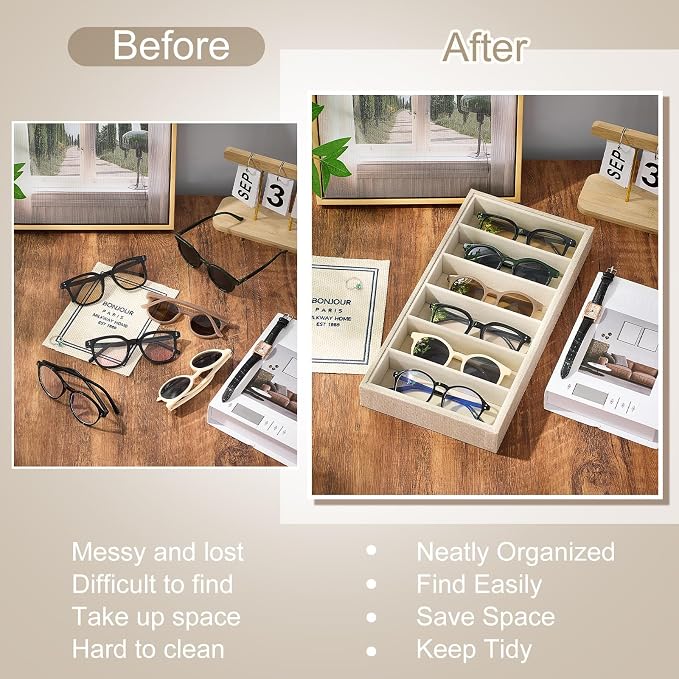 4 Pcs Velvet Sunglasses Organizer Tray 6 Grid Sunglass Organizer Velvet Tray - Image 5
