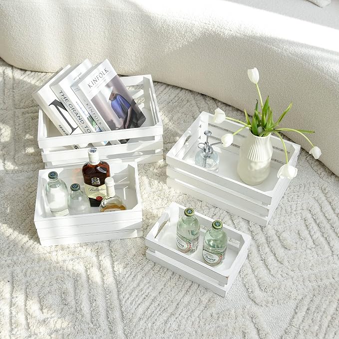 Set of 4 Large Wooden Crates Decorative, Farmhouse Wooden Storage Container - Image 3