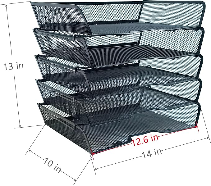 5 Tier Metal Mesh Desk Organizer-Stackable Letter Trays - Image 7