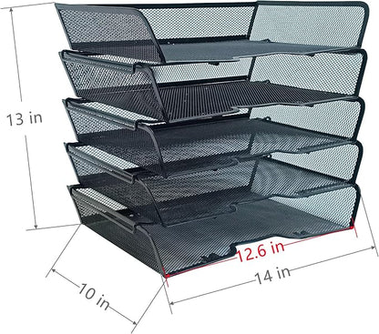 5 Tier Metal Mesh Desk Organizer-Stackable Letter Trays - Image 7