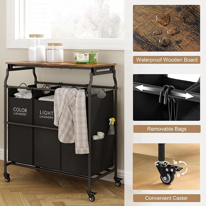 Hoctieon 3 Section Laundry Sorter Cart - Image 2