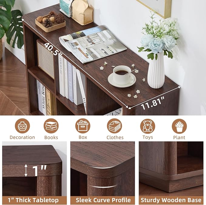 6 Cube Storage Bookcase, Wood Floor Standing 2-Tier Bookshelf - Image 3