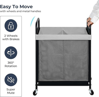 STO STO Laundry Hamper 2 Section, 100L Rolling Laundry Sorter Cart - Image 7
