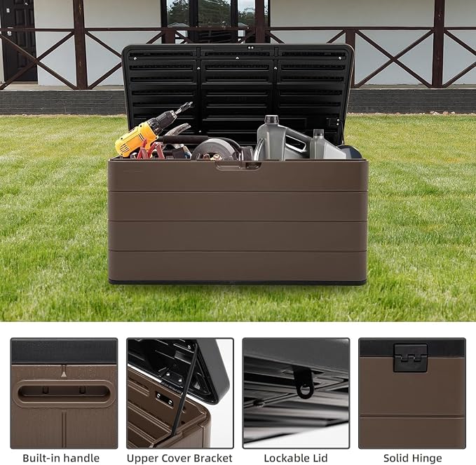 100 Gallon Plus Resin Deck Box, Waterproof Outdoor Storage Box - Image 5