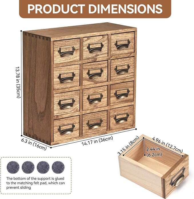 KIRIGEN Wooden Storage Cabinet, 12-Drawer Desktop Organizer, Tea Bags, Office - Image 3