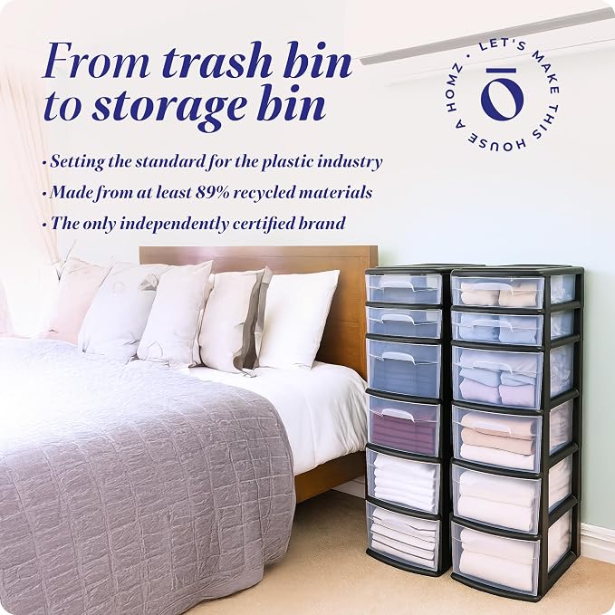 HOMZ 2-Pack Drawer Tower, 6-Tier Clear Plastic Storage Organizer Cart, and - Image 7