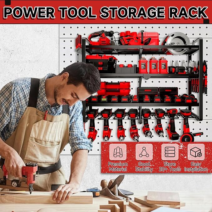 Large Power Tool Organizer Wall Mount, 4 Layer Heavy Duty 8 Cordless Drill - Image 6