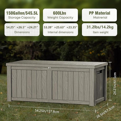 150 Gallon Deck Box, Resin Outdoor Indoor Waterproof Storage Box, Lockable - Image 2