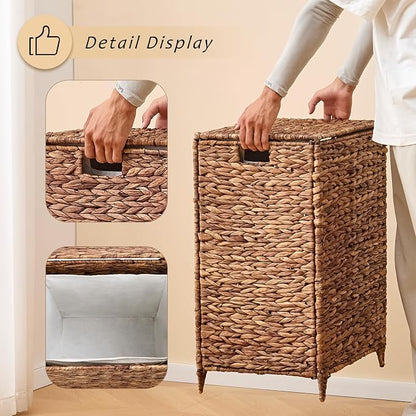 Large Laundry Hamper with Lid, Handwoven Hyacinth Rattan Clothes Hamper with - Image 8