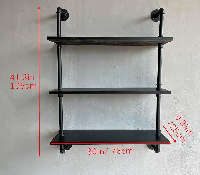 HDDFER Industrial Pipe Shelf Shelving Bookcase, Wall Mounted Rustic Bookshelf - Image 2