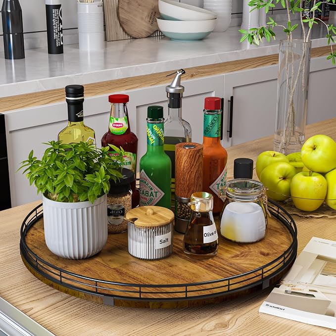 Farmhouse Oak 18" Lazy Susan Turntable Organizer - Image 2