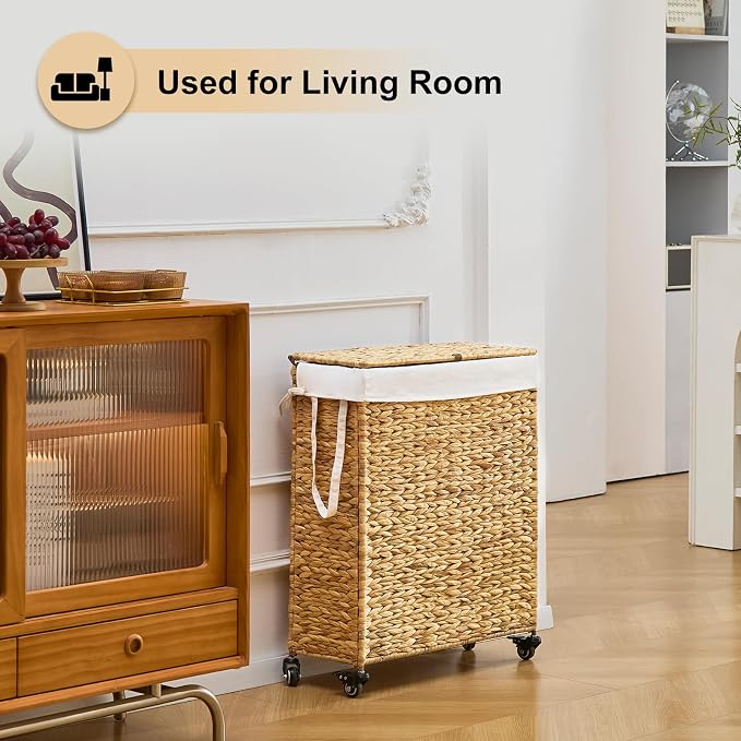 Rolling Laundry Hamper with Lid and Wheels, Slim Laundry Basket with Removable - Image 6