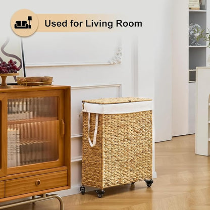 Rolling Laundry Hamper with Lid and Wheels, Slim Laundry Basket with Removable - Image 6