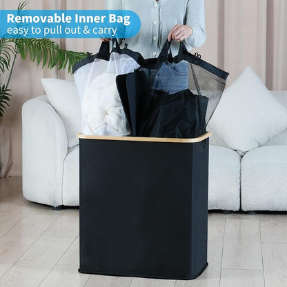 efluky Laundry Hamper with Lid, Double Laundry Hamper with 2 Removable Bags - Image 4