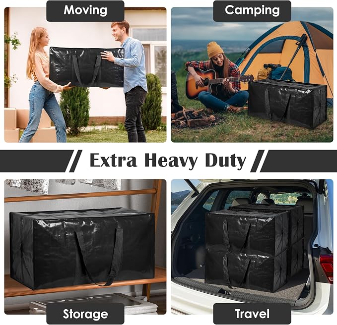 12 Pack Moving Bags with Full-Open Side Zipper, Extra Large 93L Heavy Duty - Image 7