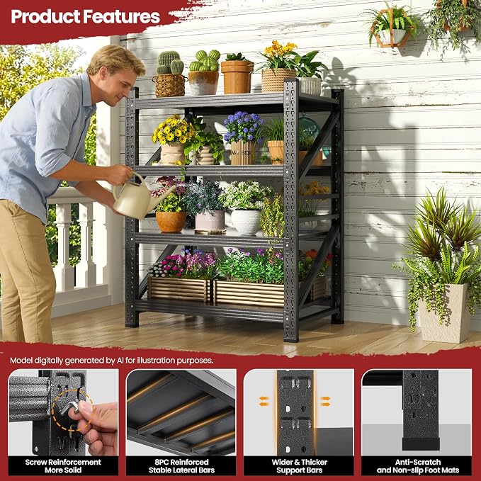 40" Wide Storage Shelves, 2000LBS Garage Shelving Heavy Duty, Standing Shelf - Image 4