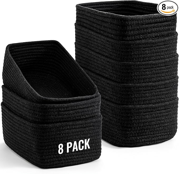 8 Pack Small Storage Baskets for Organizing, Woven Rope Bins for Bathroom by Unknown