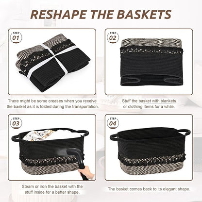 2 Pack Storage Basket for Shelves, Boho Cotton Rope Storage Bins - Image 9