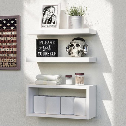 RICHER HOUSE 3-Set White Floating Wall Shelves, Bathroom Shelf Over Toilet | by RicherHouse