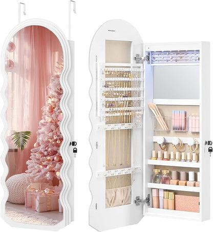 SONGMICS Mirror Jewelry Cabinet Wall Mounted Over the Door, Hanging LED Jewelry by SONGMICSbySONGMICSHOME