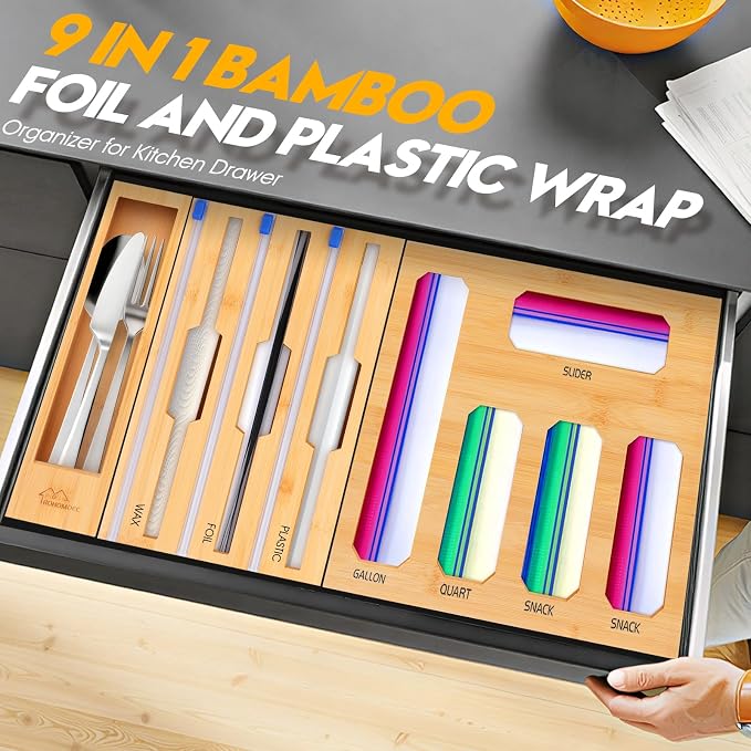 Bamboo Ziplock Bag Organizer for Kitchen Drawer & Wall Mount, Food Storage - Image 3