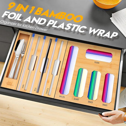 Bamboo Ziplock Bag Organizer for Kitchen Drawer & Wall Mount, Food Storage - Image 3