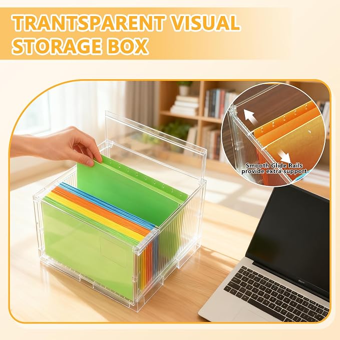 File Organizer Box with Lid, Hanging Filing Folder Organizer - Image 4