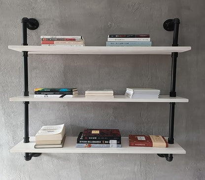 HDDFER Floating Bookshel Industrial Pipe Shelving Pipe Shelves Rustic White - Image 7