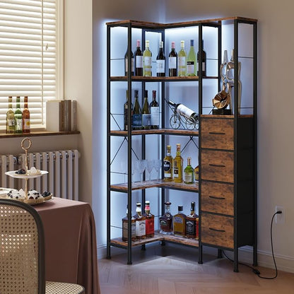 AFLUI Corner Bookshelf with LED Light Strips & 4 Fabric Drawers, 5-Tier - Image 7