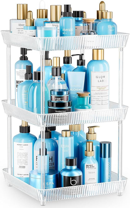 3 Tier Lazy Susan Bathroom Countertop Organizer, 360° Clear Rotating Square by Acina