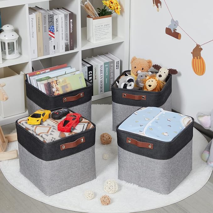 HNZIGE Decorative Storage Basket Linen Cube Storage Baskets - Image 4