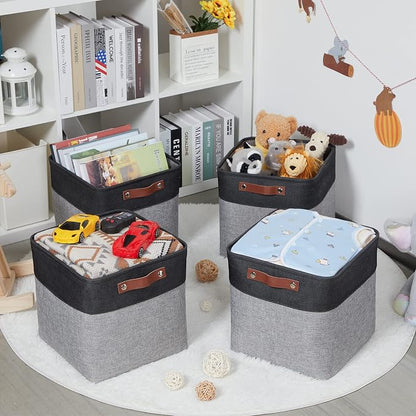 HNZIGE Decorative Storage Basket Linen Cube Storage Baskets - Image 4