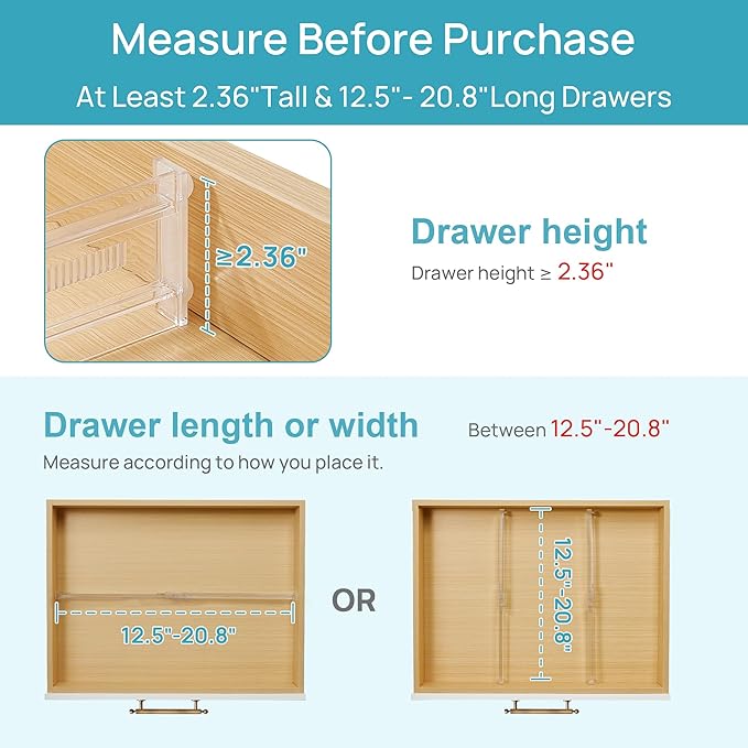 Vtopmart 8 Pack Shallow Drawer Dividers, 2.36" High 12.5"-20.8" Adjustable - Image 3