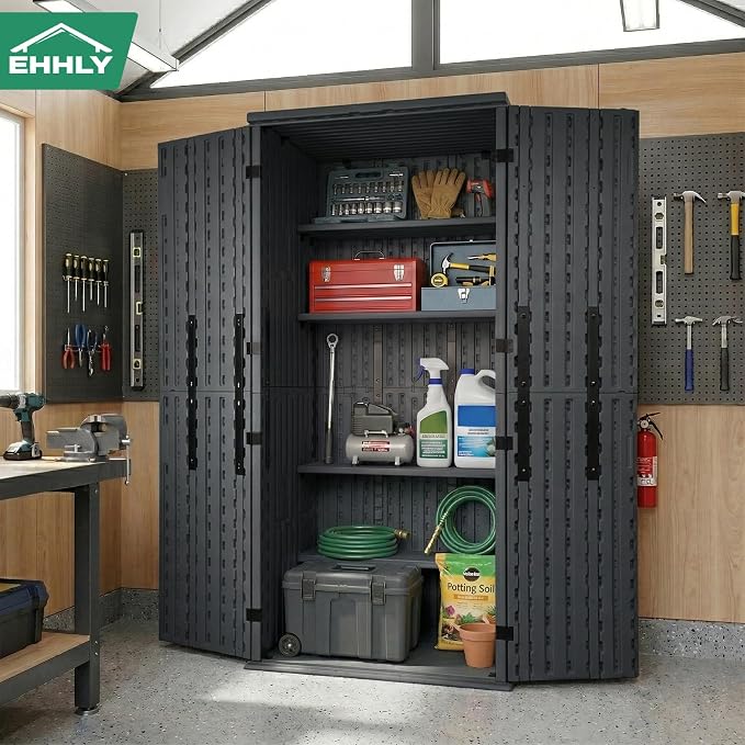 EHHLY Heavy Duty Tall Storage Cabinet Outdoor Weatherproof, 28 Cuft Garage - Image 9