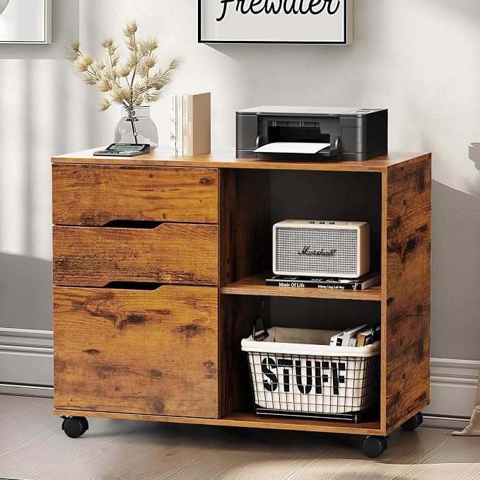 DUMOS File Cabinet with 3 Drawers, Wood Under Desk Storage Printer Stand | - Image 2