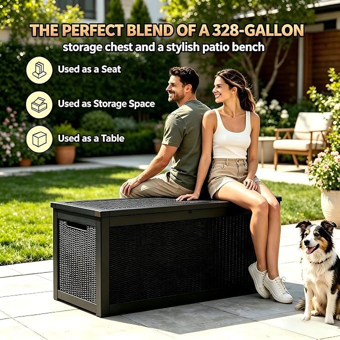 328 Gallon Waterproof Outdoor Storage Box, Heavy Duty Resin Deck Box Lockable - Image 5