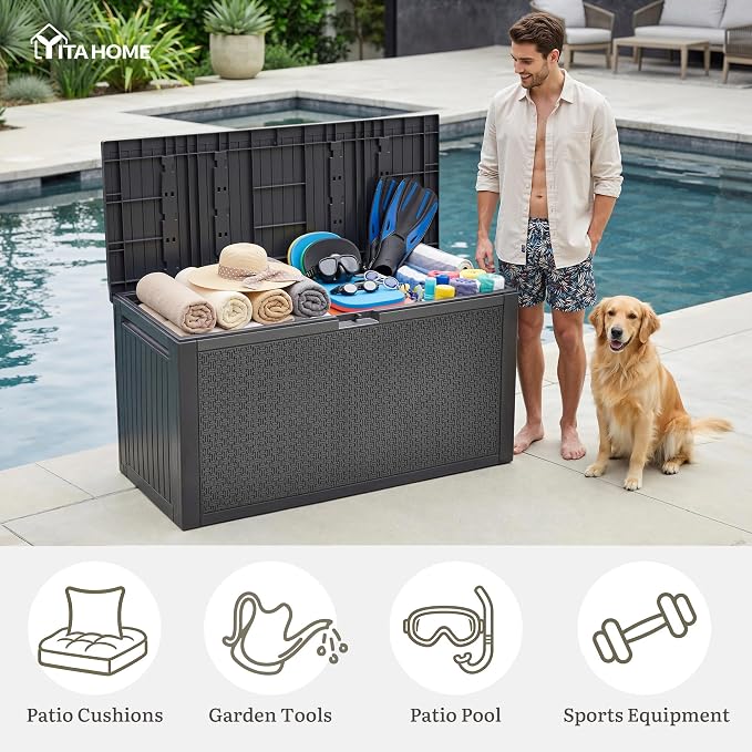 YITAHOME 95 Gallon Outdoor Storage Deck Box, Waterproof Resin Deck Box w/Handles - Image 5