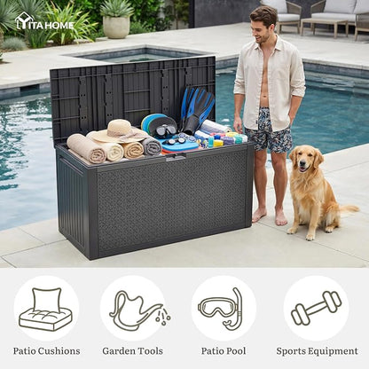 YITAHOME 95 Gallon Outdoor Storage Deck Box, Waterproof Resin Deck Box w/Handles - Image 5