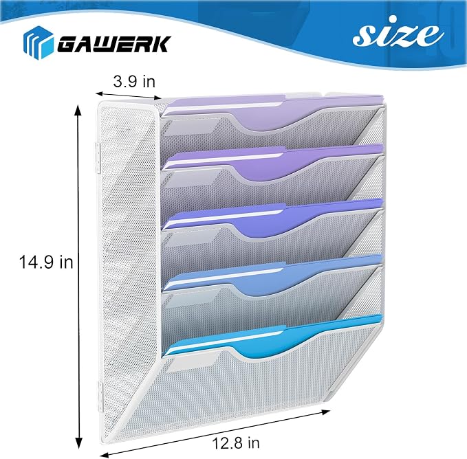 5 Tier Hanging Wall File Organizer, Mesh Mail Paper Orgnization Hanging File - Image 2