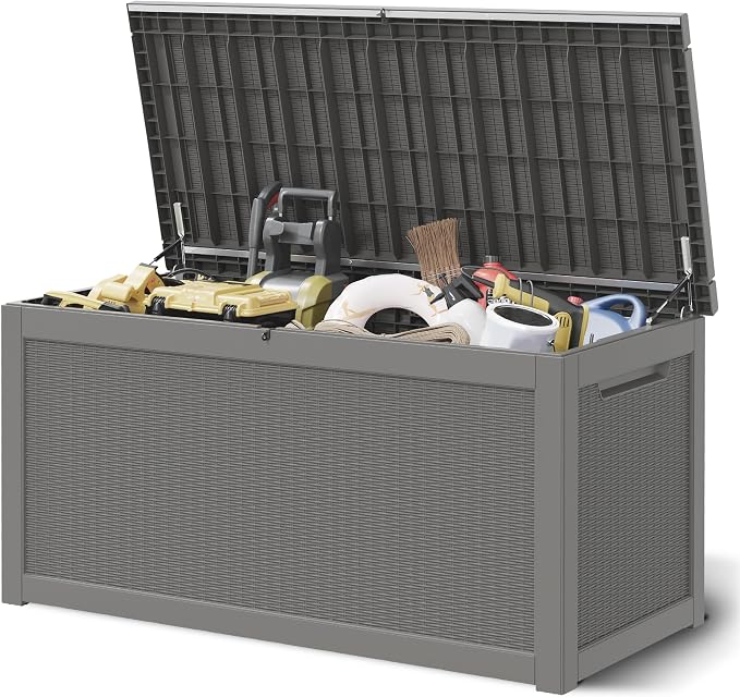 260 Gallon Large Resin deck box Waterproof, Outdoor Storage Bench, Patio by WTFGO