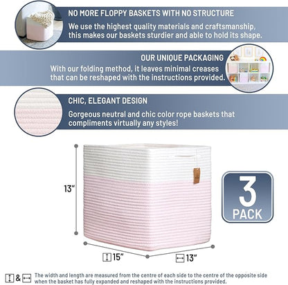 NaturalCozy 13x15x13 Kallax Storage Cubes, 3 Pack | Cotton Rope Cube Storage - Image 2