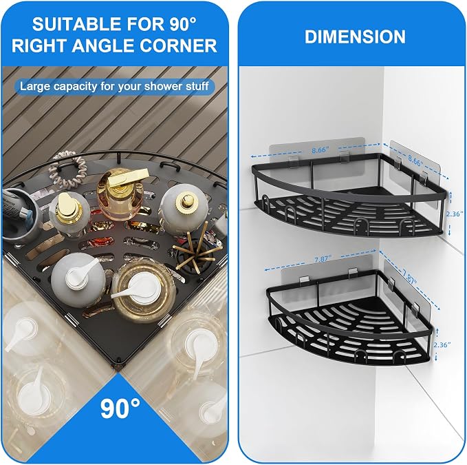Corner Shower Caddy, 2 Pack Adhesive Bathroom Shower Corner Organizer Shelf - Image 6