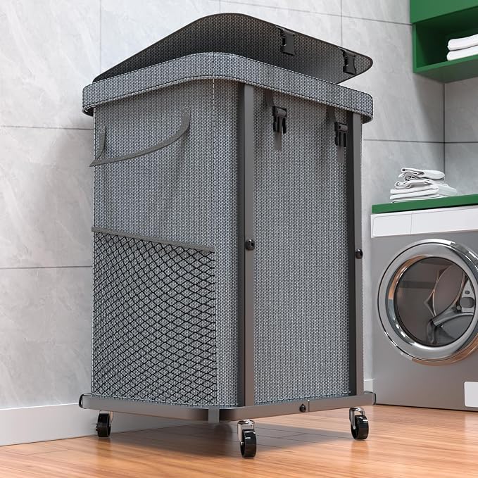 40 Gal Laundry Basket with Lid, Rolling Laundry Hamper with Wheels, Dirty by Unlockyourhomestoragelife