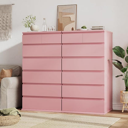 Pink Tall 7 Drawer Dresser for Bedroom, Modern Wood Closet Dressers & Chests of - Image 8